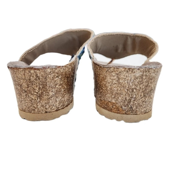 Muk Luks Cork Wedge Floral Sandals, Blue/Aqua Green,US Women's 7.5 - Picture 4 of 9